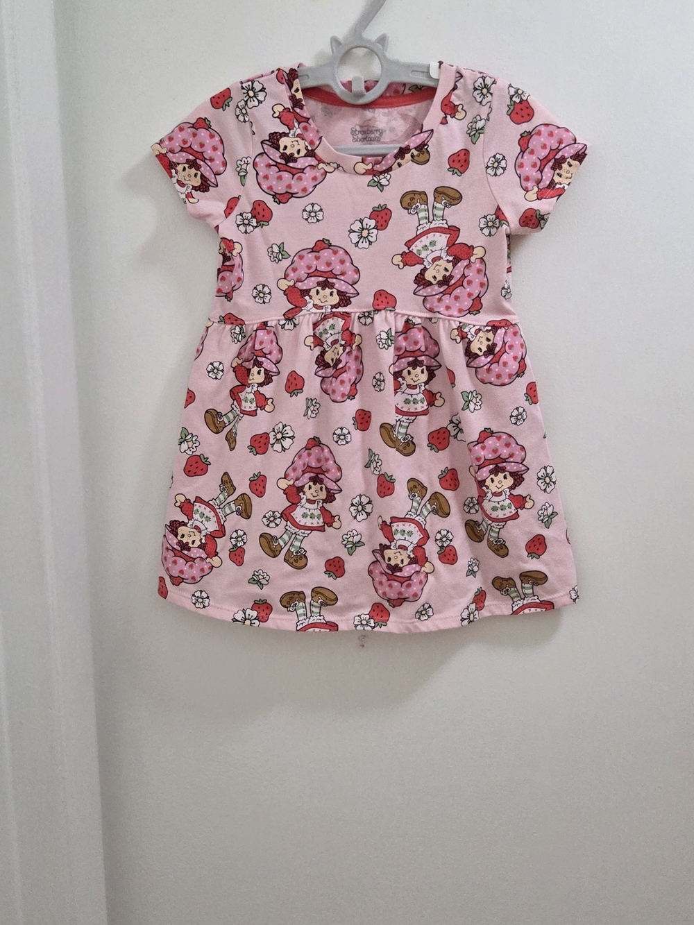 Girls' Pink Strawberry Shortcake Print Short Sleeve Dress, 3T